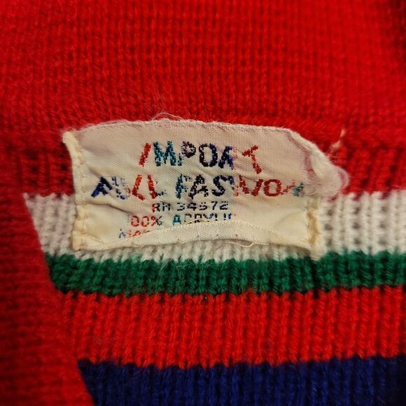 Vintage 70s Red Southwestern Knit Button Down Poncho Hippie Red - Picture 10 of 12